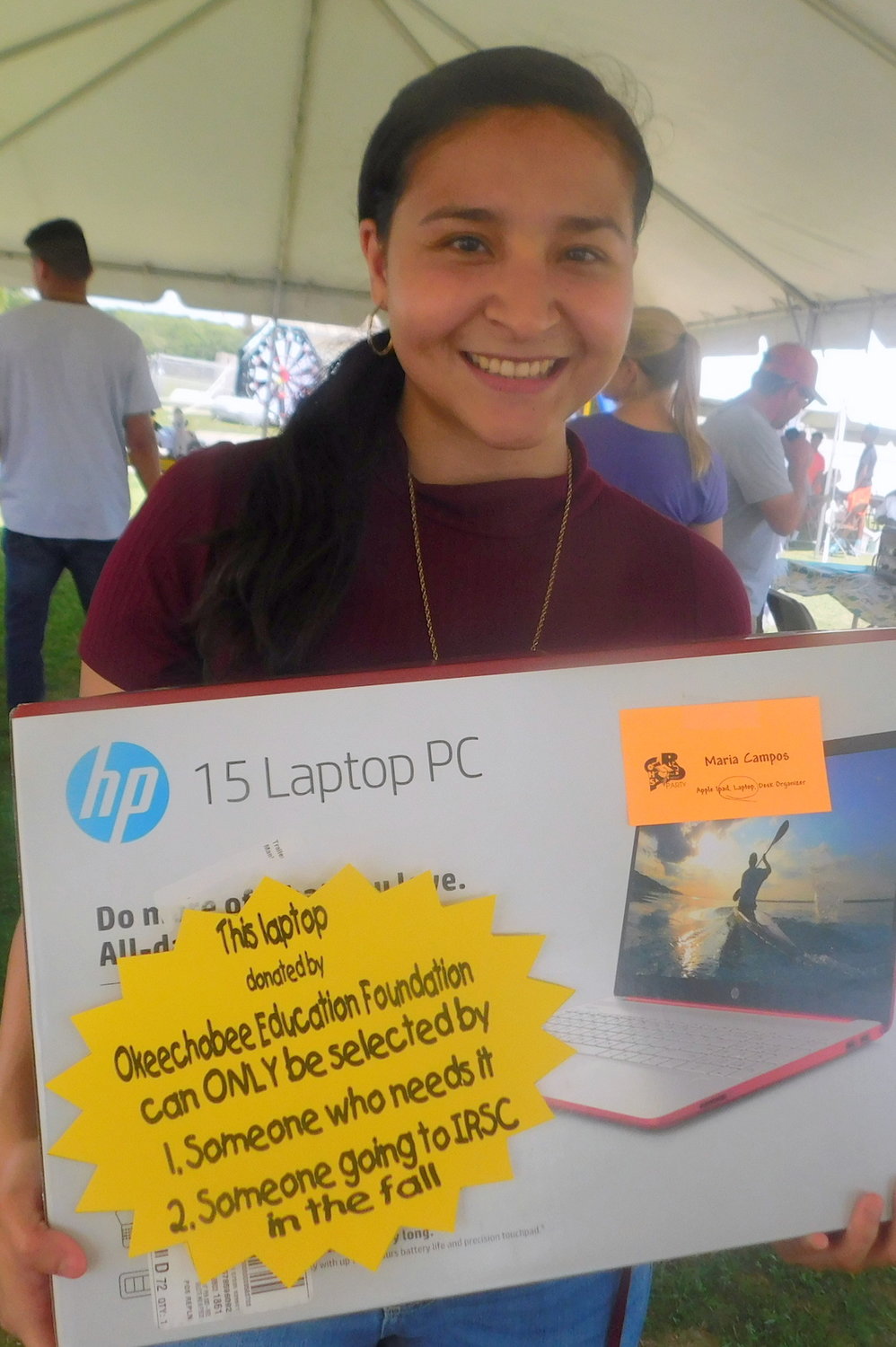 Okeechobee Ed Foundation laptop winner Maria Campos. Maria Campos will be majoring in Business at IRSC.